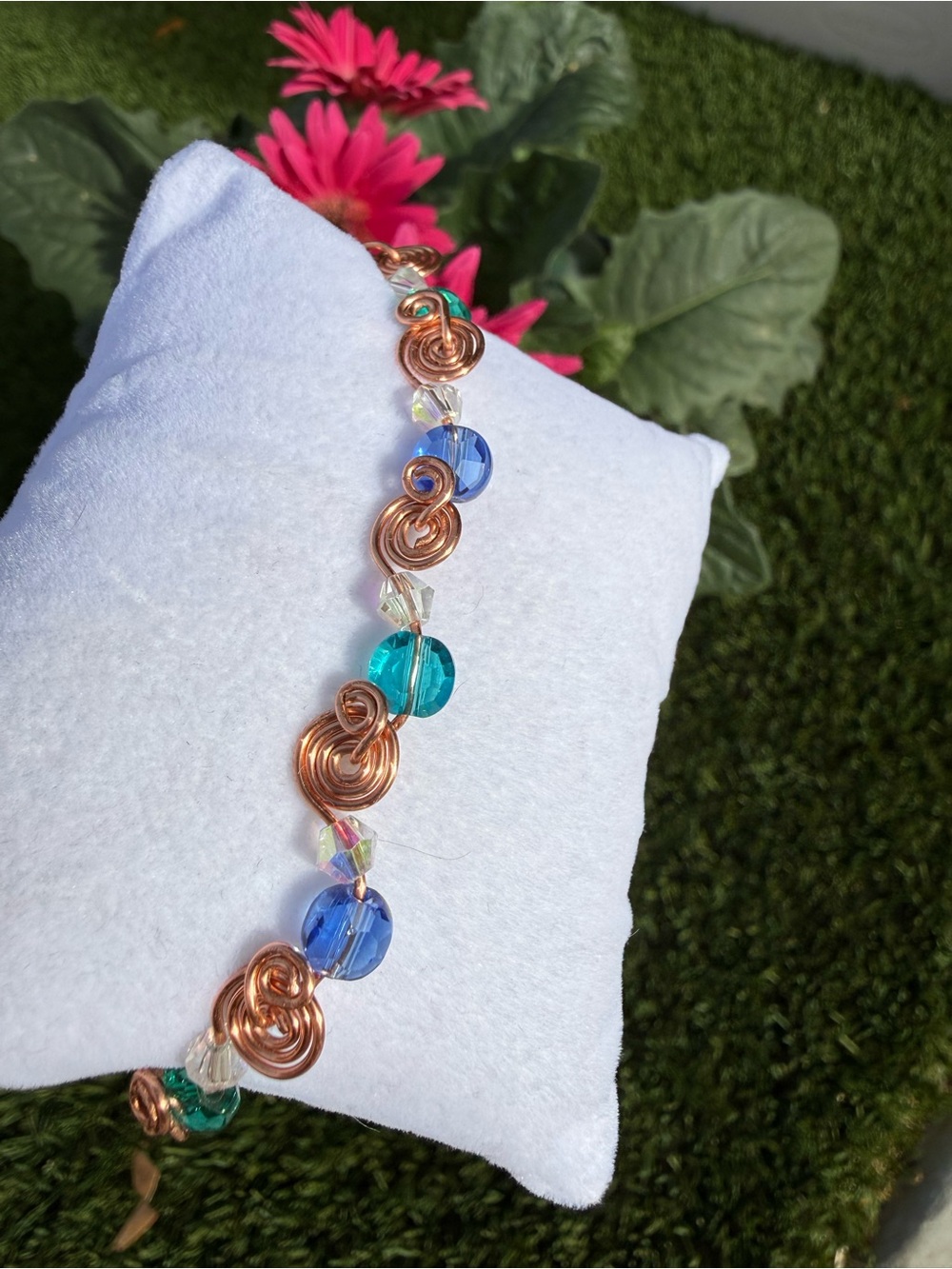 Handcrafted Copper Ocean Swirl Beaded Bracelet